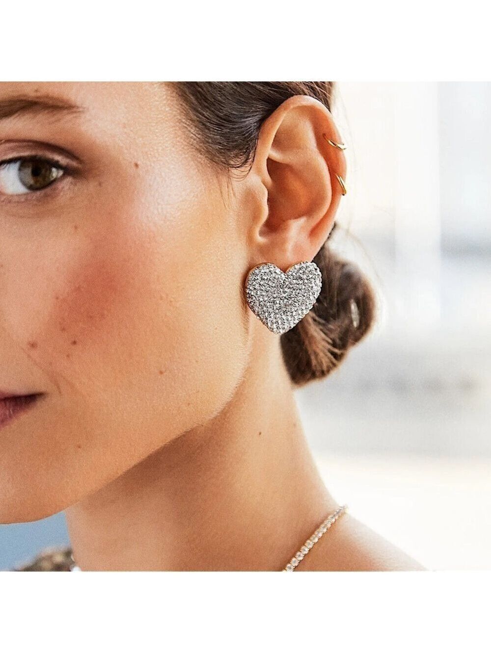 BaubleBar Henrietta Pave’ Crystal Heart Stud Earrings New